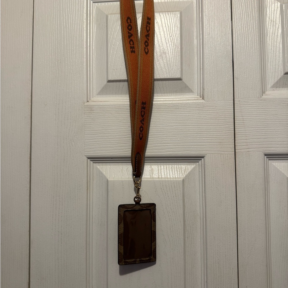 Coach Tan and Brown ID Lanyard